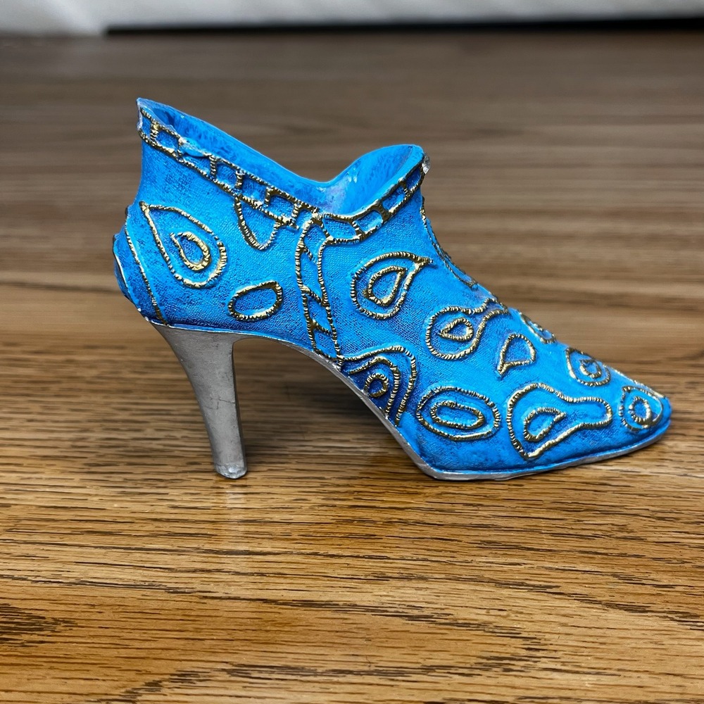 K Colllection Polystone Shoe Figurine Blue Gold Paisley Miniature Decor